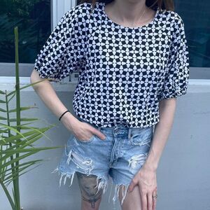 Alfani Black/White Linen Top